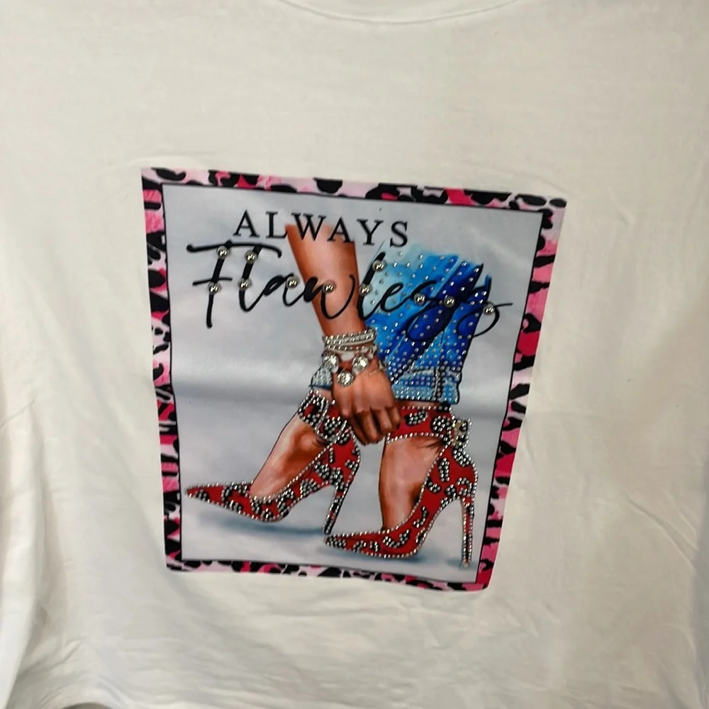Cute white canvas always flawless embellishment t shirt nwt - Picture 2 of 6